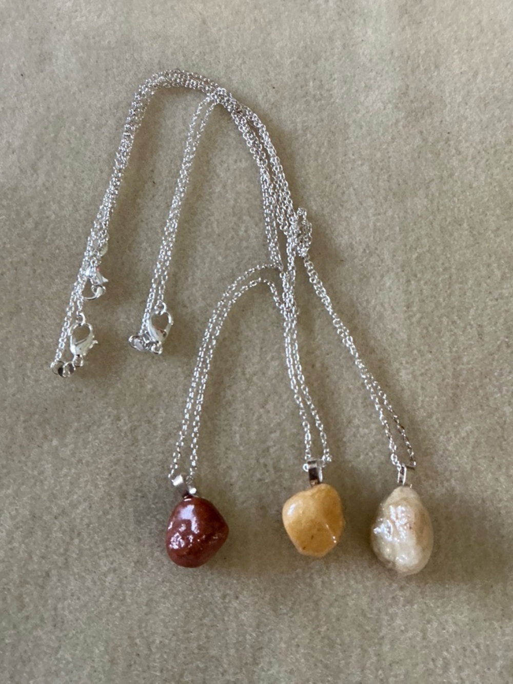 Handmade Stone Pendant Necklaces, set of 3